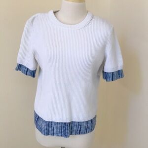 TORY BURCH Size L white cotton high low sweater